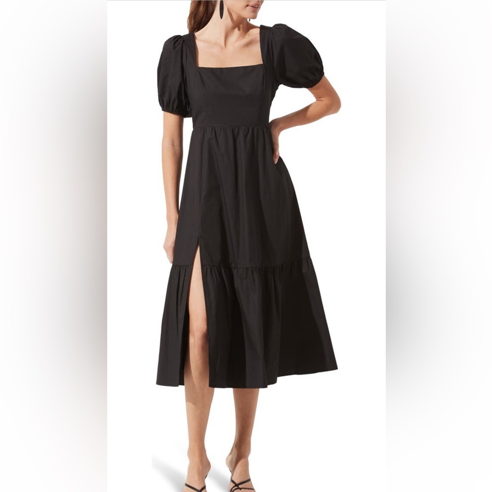 NWT ASTR the Label Poplin Puff Sleeve Tiered Maxi Dress